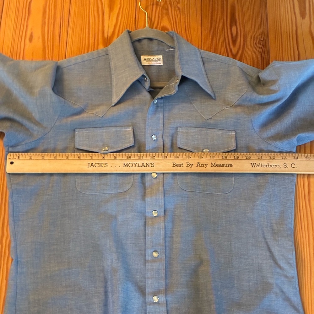 King Size XL Big & Tall Pearl Snap Western Blue Short Sleeve vintage USA made - Picture 6 of 7